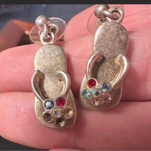 Silver flip flop post earrings with colorful stones